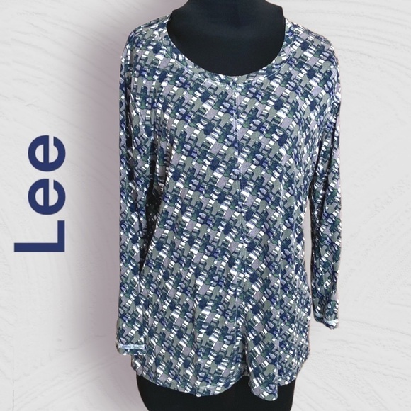 🦄 𝅺lee Round Neck Patterned Top Navy, Green, White size XL - Picture 1 of 6